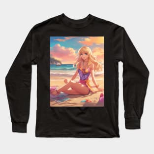 Otaku Approved Beach Anime Girl Collor View Long Sleeve T-Shirt